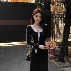 에네로 원피스 블랙 이너 소프트 레이스 머메이드 프레시 롱스커트 UNO1