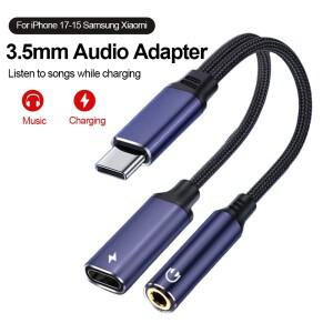 USB 타입 C에서 3.5mm 헤드폰 오디오 AUX 잭 어댑터 동글 케이블 충전 기능 포함 아이폰호환 17 16 15 삼성