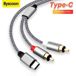 USB C-2RCA 오디오 케이블  Y 케이블(스피커 증폭기용) 남성-남성 분배기(자동차 보조 스테레오 스피커 앰