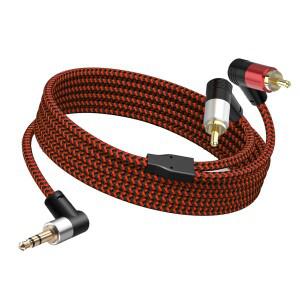 90도 3.5mm 남성형에서 2 RCA 케이블 내구성 실용 다기능 직각 오디오 AUX Y 스플리터 코드 1m-5m