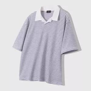 [옷자락]남자 배색 반팔카라 럭비티 스트라이프 오버핏 티셔츠