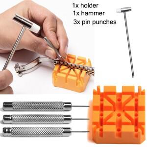 5피스 시계 스트랩 링크 리무버 수리 도구 키트 밴드 핀 펀치 해머 팔찌 홀더 펀칭 제조 조정 세트