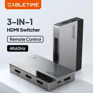 CABLETIME 노트북 맥북 호환용 출력 HDMI 스위치  HDTV 샤오미호환 미 박스 플스호환 용 스플리터  3 in 1