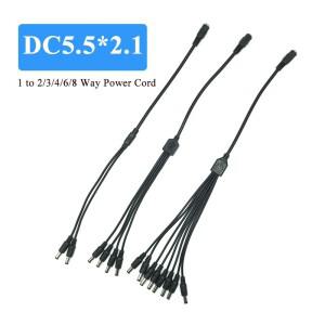 DC 5.5x2.1mm 전원 케이블 분배기 1~2/3/4/6/8 웨이 모니터링 남성-여성 연장선 LED 스트립 라이트 카메라