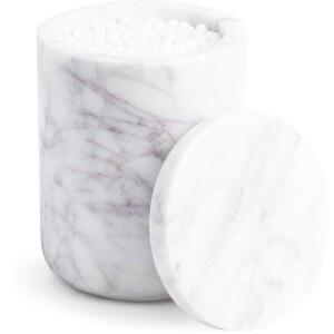 뚜껑이 있는 코크 앤 밀 마블 욕실 용기 - Q팁 면봉, 패드, 라운드 또는 치실 픽 홀더 Q팁용 흰색 약사 병 카운터 배니티 정리용 캐니스터