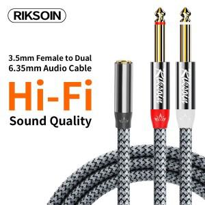 3.5mm 암 커넥터를 6.35mm 듀얼 Y 스플리터 오디오 케이블로 변환하는 TS 남성 어댑터  앰프  믹싱용 미니