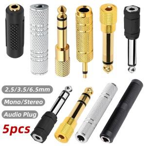 5피스 6.35mm ~ 3.5mm 스테레오 모노 남성 플러그 여성 오디오 잭 커넥터 스피커 용 어댑터 변환기
