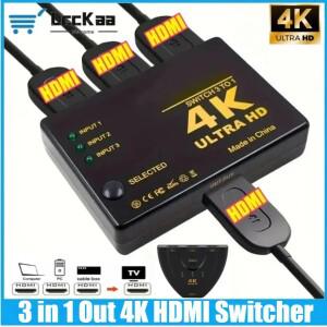 HDMI 호환 스위치 4K 스위처 3입력 1출력 HD 1080P 비디오 케이블 분배기 1x3 허브 어댑터 컨버터 (플스호