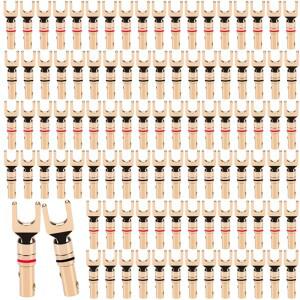 4개 Y 모양 금도금 스피커 바나나 플러그 오디오 나사 포크 커넥터 어댑터