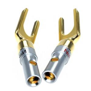 호환 4Pcs 골드 도금 Y U 모양 바나나 플러그 오디오 스피커 나사 포크 스페이드 케이블 와이어 커넥터 바