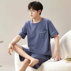 띠엔다 하계 캐주얼 커플 잠옷세트 실내복 순면 파자마 반팔 빅사이즈 얇은 상하세트 ADOR2