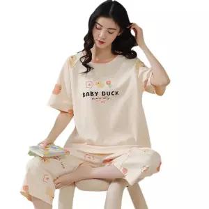 띠엔다 여름 캐주얼 투피스 반팔 파자마 실내복 커플 잠옷세트 홈웨어 세트 7부팬츠 ADOR2