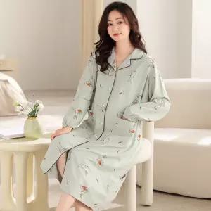 띠엔다 원피스 면 여름 임산부 산모 카디건 긴팔 잠옷세트 홈웨어 커플 산후 실내복 수유 잠옷 조리복 ADOR