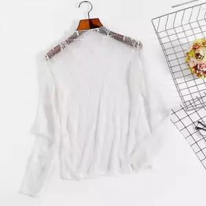 플라워 패턴 망사 블라우스 넥 소매 물결 웨이브 상의 망사티셔츠