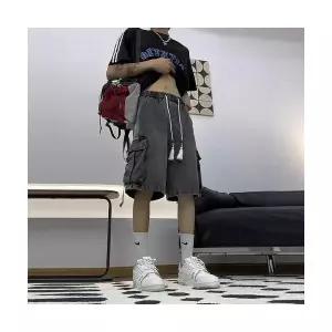 청반바지 남성 짧은 청바지 빈티지 빅 포켓 데님 반바지 여름 바지 일자 와이드 5부 admr2