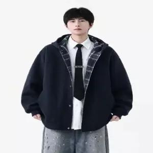 가을 빈티지 캐주얼 후드 배색 남자집업가디건 카디건 스냅백 ible3