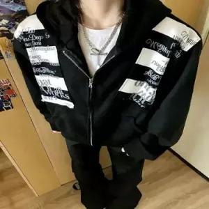 가을 패치 후드 레터링 남자집업가디건 카디건 자수 커플 ible3