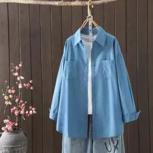 여자 데님 하프 빈티지 가을 긴팔 셔츠 카디건 무지데님 톱 DUCHI3