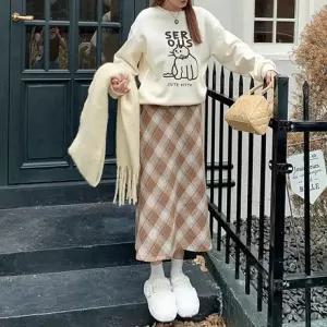 H라인 체크무늬 스커트 (롱 타입  숏 타입) 가을겨울롱스커트 춘추스커트 체크숏스커트
