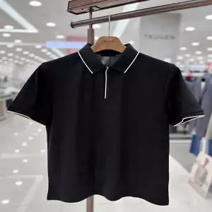 [트루젠]남성 여름 반팔 기능성 실크 면 혼방 반집업 지퍼 카라 티셔츠 블랙 컬러_JK