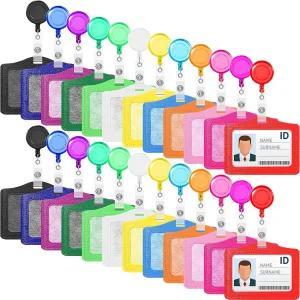 24세트 리트랙터블 배지 릴 멀티컬러 이름 ID 카드 홀더 PU 가죽 비즈니스 학생 교사 간호사 의사(수평)를