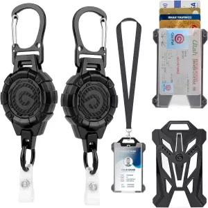 배지 홀더 접이식 클립 - 39인치 스틸 코드가 있는 헤비 듀티 카라비너 릴 열쇠고리 사무실 직장 학교 건설