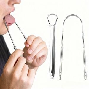 1/2/4개 재사용 가능 스테인리스 스틸 유용한 혀 클리너 신선한 숨결 청소 도구 코팅된 구강 위생 관리