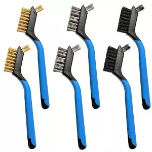 미니 와이어 브러시 세트 6Pcs - 녹 먼지 및 페인트 스크러빙을 위한 곡선 손잡이 그립이 있는