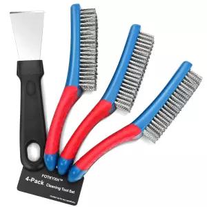 FOTKYXH 4팩 헤비 듀티 와이어 브러시 및 스크래퍼 세트 공격적인 청소 녹 페인트 제거 그릴 주방 자동