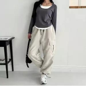 [옷은날개] 여성 6컬러 립스톰 윙클 와이드핏 스트링 카고바지