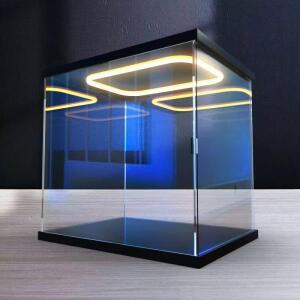 모형용 전시대 쇼케이스인형용 문이 있는 링 LED 조명 아크릴 먼지 보관 상자 모델