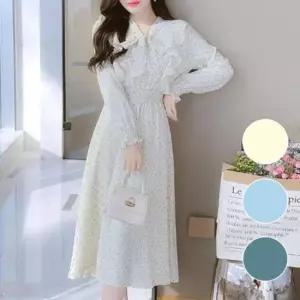 [옷은날개] 봄원피스 쉬폰 여자 꽃무늬 긴팔 밴딩 드레스