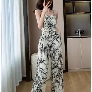 마르소 여름 점프슈트 프랑스 스타일 여성점프슈트 프린트 나시 와이드 프렌치 UNO2