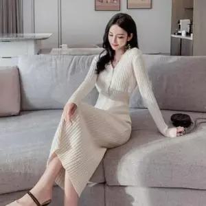 [SBD] 골지 롱원피스 슬림핏 데일리룩 브이넥 페미닌 텍스처