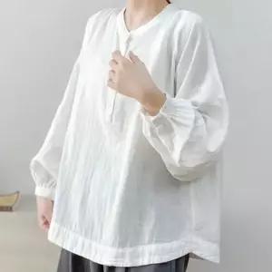 마르소 여성 봄 면사 앤티크 셔츠 순색 이중사 블라우스 패션 상의 가오리핏 루즈핏 UNO1