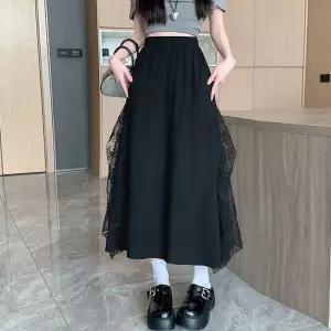 봄 치마 여친 롱 망사 감성 영상 레이스 아이템 플리츠 자수 소프트 트렌디 A라인 HT1