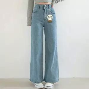 [문에이블]문에이블 여자 여성 봄 가을 투버튼 와이드핏 넓은밴딩 진청 연청 데님팬츠