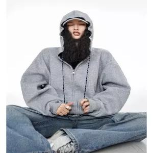 가을 빈티지 캐주얼 후드 남자집업가디건 배색 커플 트레이닝 카디건 ible3