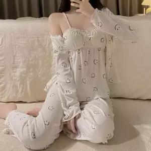 여성실내복 스마일 3피스 잠옷 홈웨어 조절 끈나시 탈부착 패드