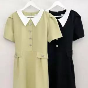 리본 배색 퍼프 빅사이즈 306P585S 빅사이즈미시옷 의