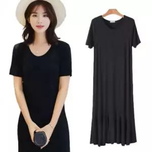 원피스 면스판 플레어 밑단 프릴 반팔원피스 좋은 롱