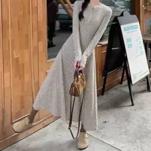 골지원단 라운드넥 A라인 슬림 니트 원피스 2컬러