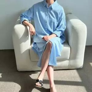 심플 카라원피스 기본 셔츠 무지 카라 긴팔 롱원피스