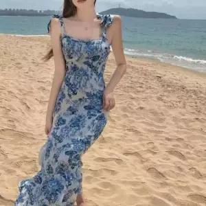 롱원피스 꽃무늬 끈나시 여름 여자쉬폰롱원피스 플로