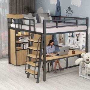 성인벙커침대 침대책상세트 일체형 2층 이층침대 심플 성인이층침대 멀티 우드 수납