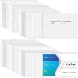 핀 ID가 있는 Easty 200개 이름표 투명 플라스틱 배지 홀더 스타일 이름 삽입 카드 슬리브 2.44 x 3.58