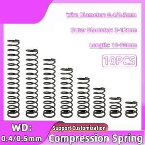 10PCS 원통형 코일 소형 압축 스프링 리턴 해제 압력 스틸 WD 0.4/0.5mm