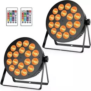 LED 스테이지 파 라이트 2팩 - 180W RGBA 색상 혼합 리모컨 및 DMX 컨트롤 DJ 이벤트 파티 교회 결혼식