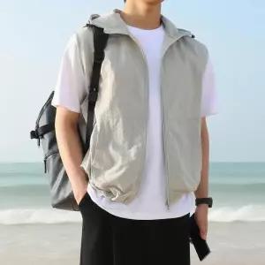 [지지블랙]러빈 아노락 나일론 오버핏 바람막이 후드 집업 조끼 베스트 밑단스트링 탄