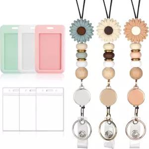 Qoroos 9 in 3 세트 ID 배지용 접이식 랜야드 홀더 교사용 릴이 있는 귀여운 간호학교용 실리콘 비즈